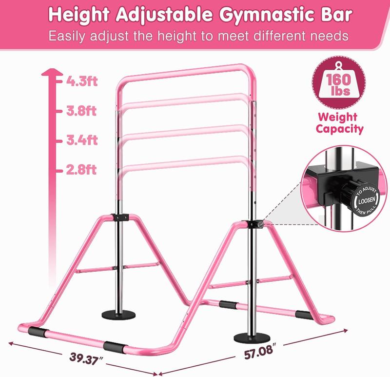 Gymnastics Bars for Kids with Adjustable Height, Folding Gymnastic Training Kip Bar, Junior Expandable Horizontal Monkey Bar for Home