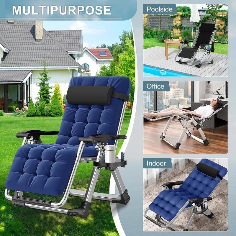 XL Zero Gravity Chair, Oversized XL Folding Reclining Lounge Chair with Removable Cushion & Tray for Indoor and Outdoor, Patio Recliner Folding Reclining Chair