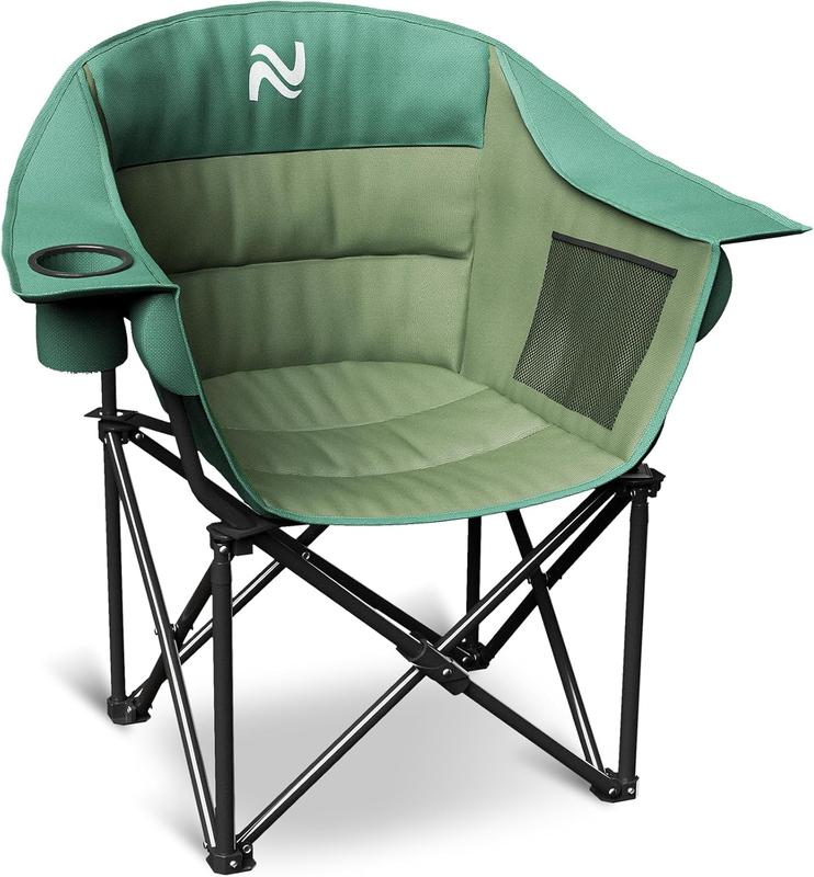 Oversized Padded Camping Chair – Heavy Duty Folding Outdoor Chair with Armrests, Cup Holder & Side Pockets, Portable Lawn Chair for Beach, Picnic, Fishing, Backpacking