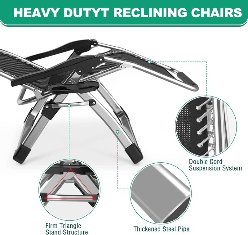 XL Zero Gravity Chair, Oversized XL Folding Reclining Lounge Chair with Removable Cushion & Tray for Indoor and Outdoor, Patio Recliner Folding Reclining Chair