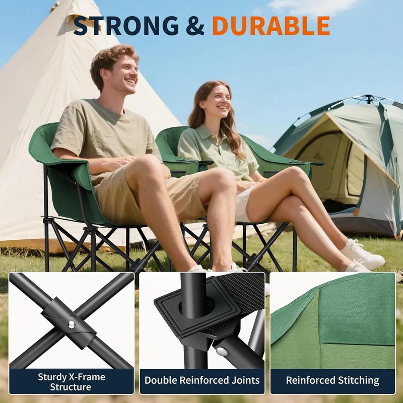 Oversized Padded Camping Chair – Heavy Duty Folding Outdoor Chair with Armrests, Cup Holder & Side Pockets, Portable Lawn Chair for Beach, Picnic, Fishing, Backpacking