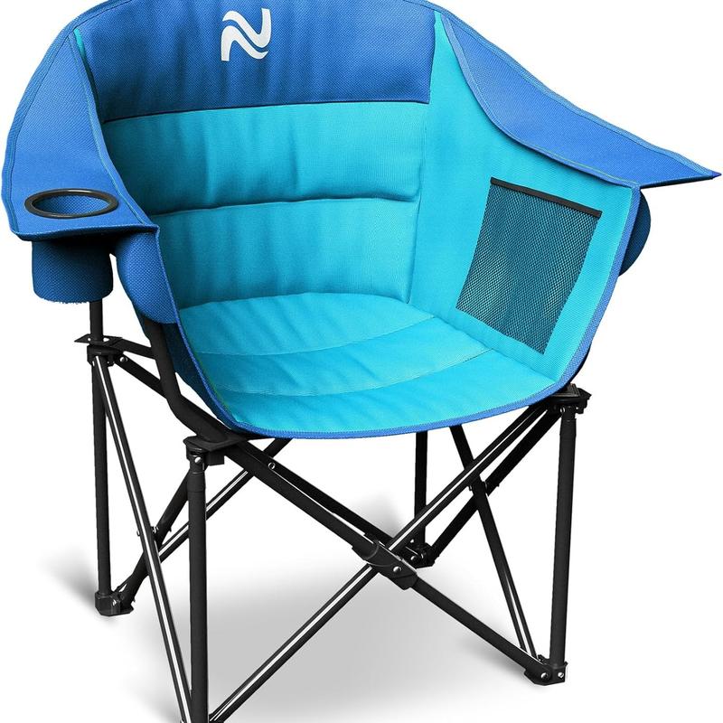 Oversized Padded Camping Chair – Heavy Duty Folding Outdoor Chair with Armrests, Cup Holder & Side Pockets, Portable Lawn Chair for Beach, Picnic, Fishing, Backpacking