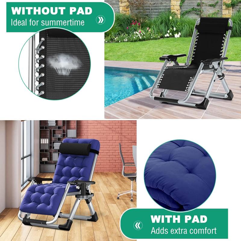 XL Zero Gravity Chair, Oversized XL Folding Reclining Lounge Chair with Removable Cushion & Tray for Indoor and Outdoor, Patio Recliner Folding Reclining Chair