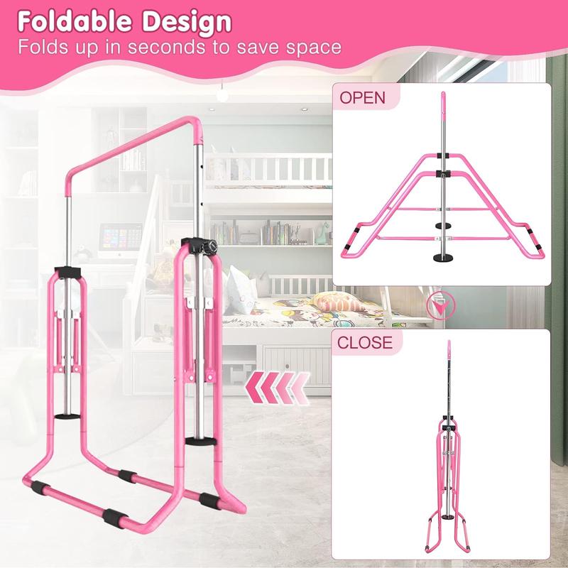 Gymnastics Bars for Kids with Adjustable Height, Folding Gymnastic Training Kip Bar, Junior Expandable Horizontal Monkey Bar for Home