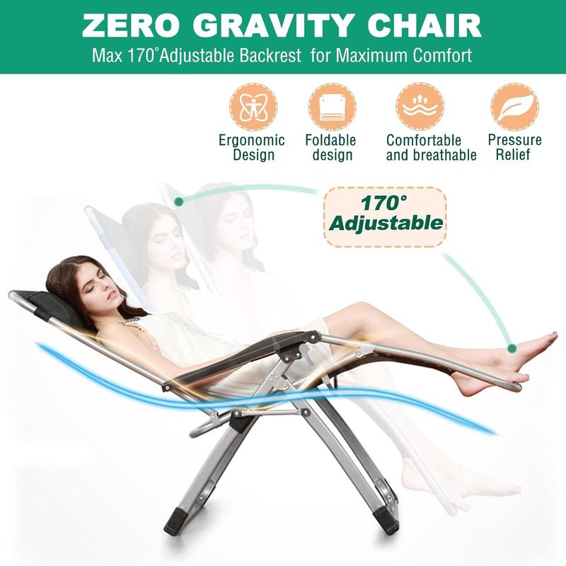 XL Zero Gravity Chair, Oversized XL Folding Reclining Lounge Chair with Removable Cushion & Tray for Indoor and Outdoor, Patio Recliner Folding Reclining Chair