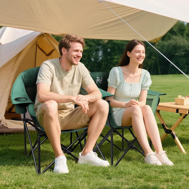 Oversized Padded Camping Chair – Heavy Duty Folding Outdoor Chair with Armrests, Cup Holder & Side Pockets, Portable Lawn Chair for Beach, Picnic, Fishing, Backpacking